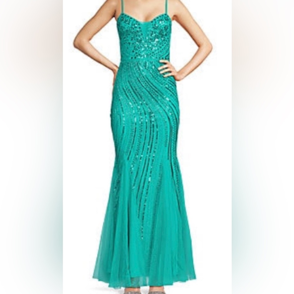 NEW Lulu's Teal Sequined Long Formal Dress-Size M